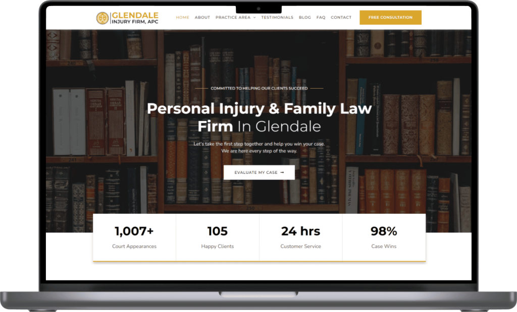 Glendale injury firms Website Mockup