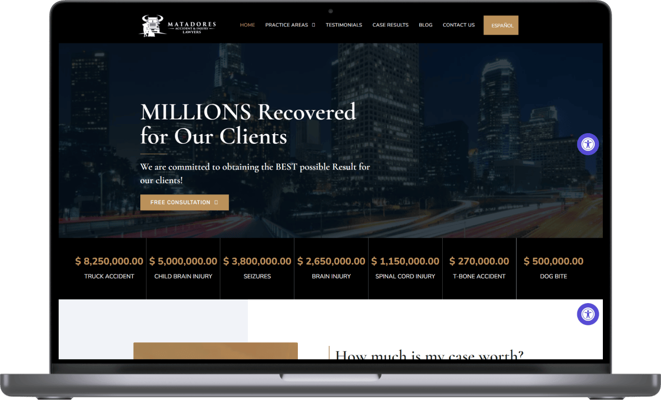 Matadores Accident & Injury Lawyers website mockup