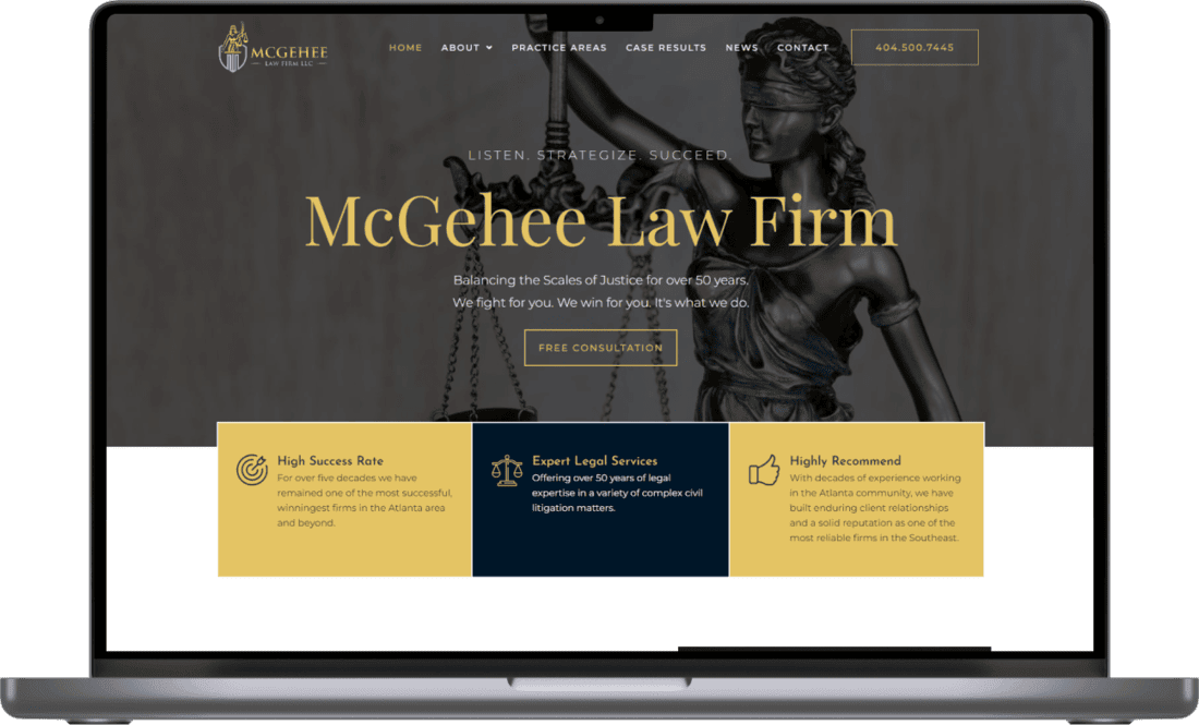 McGehee Law Firm laptop website mockup